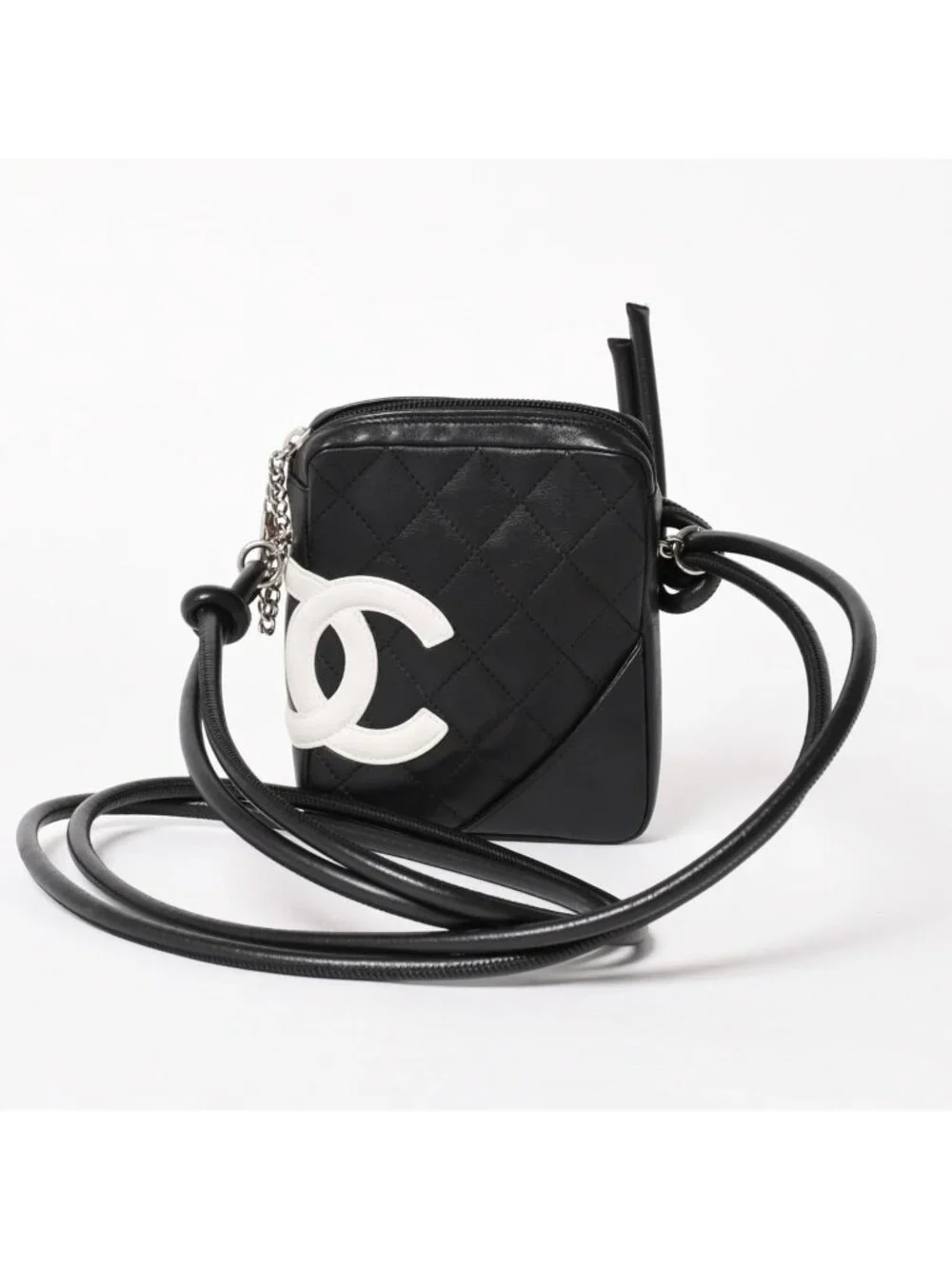 Chanel Mini Cambon Shoulder Bag Medium Pochette Black White Lambskin